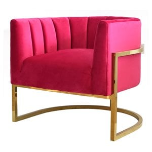 Pemberly Row Velvet & Stainless Steel Upholstered Accent Chair in Pink/Gold