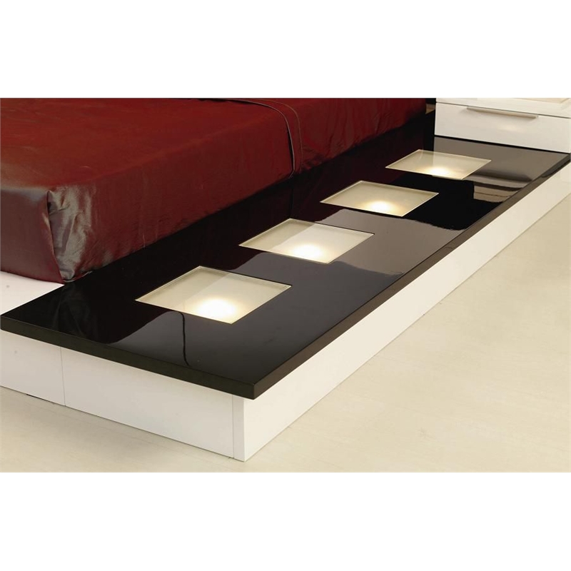 Pemberly Row Modern Eastern King LED Platform Bed in White High Gloss