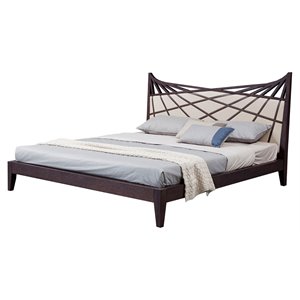 Pemberly Row 81x86&quot Modern Faux Leather Eastern King Bed in Brown/Beige