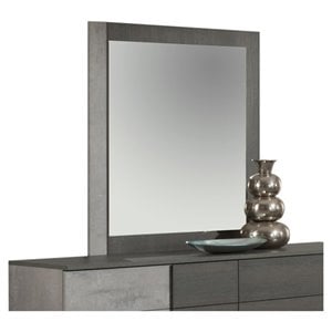 Pemberly Row 41x39&quot Modern Wood & Faux Concrete Mirror in Matte Gray