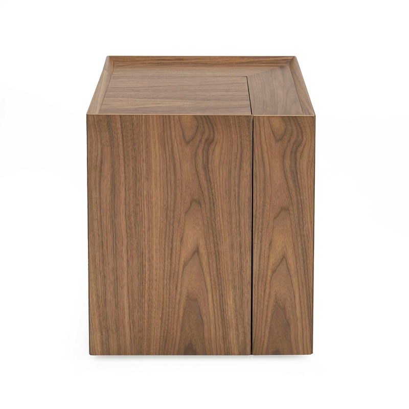 Pemberly Row Square Modern Wood Veneer End Table with Wheels in Walnut