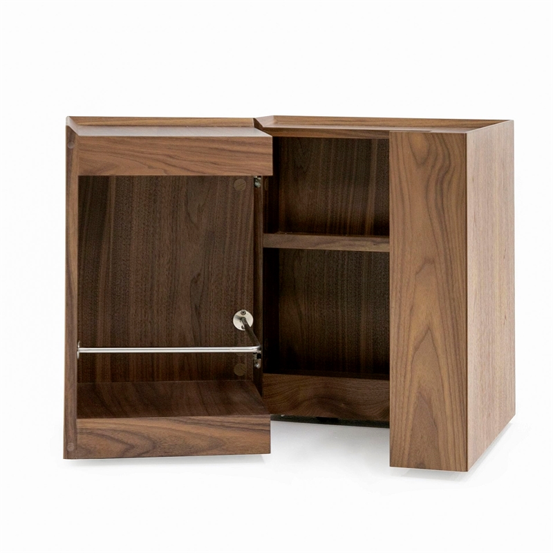 Pemberly Row Square Modern Wood Veneer End Table with Wheels in Walnut