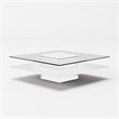 Pemberly Row Multitiered Modern Tempered Glass Coffee Table in White/Clear