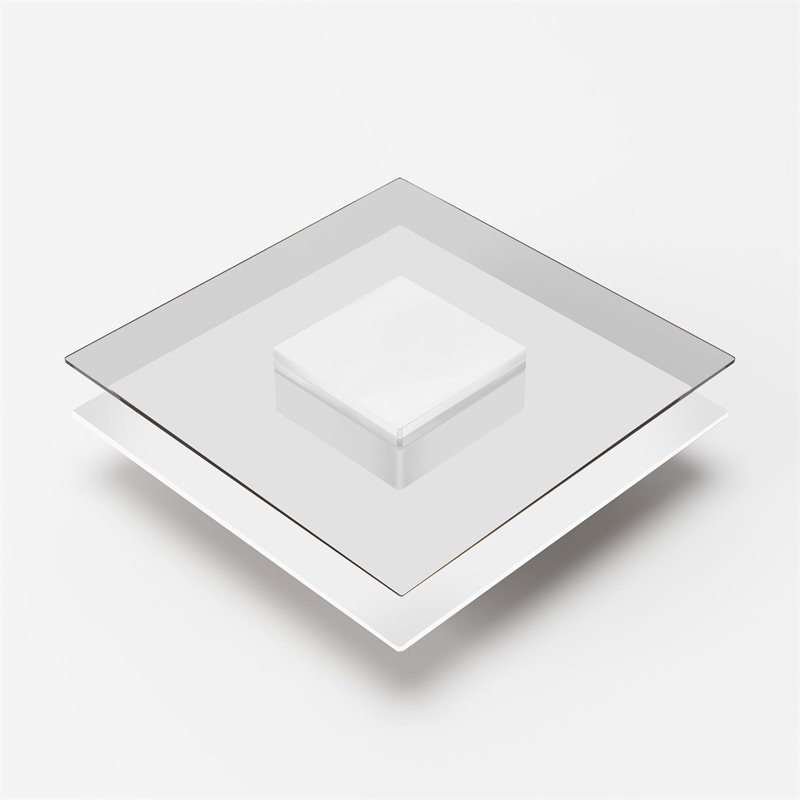 Pemberly Row Multitiered Modern Tempered Glass Coffee Table in White/Clear