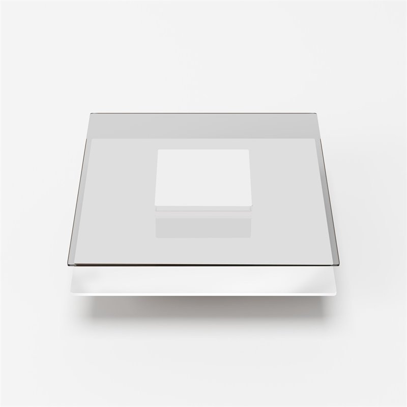 Pemberly Row Multitiered Modern Tempered Glass Coffee Table in White/Clear