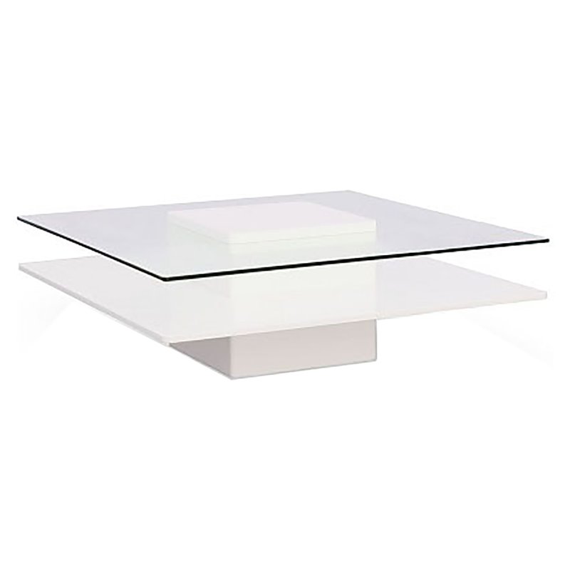Pemberly Row Multitiered Modern Tempered Glass Coffee Table in White/Clear