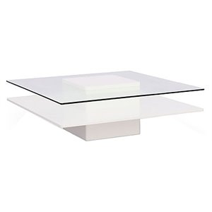 Pemberly Row Multitiered Modern Tempered Glass Coffee Table in White/Clear