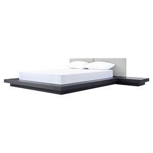Pemberly Row 125x93&quot Modern Wood Veneer & Leather Queen Bed in Wenge/Gray