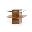 Pemberly Row Mid-Century Tempered Glass & Veneer End Table in Walnut