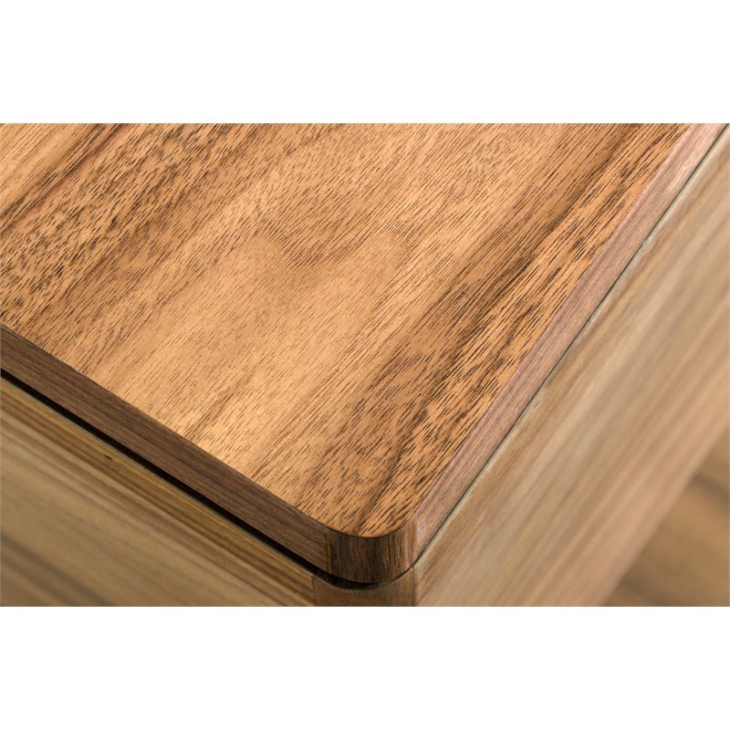 Pemberly Row Mid-Century Tempered Glass & Veneer End Table in Walnut