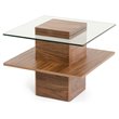 Pemberly Row Mid-Century Tempered Glass & Veneer End Table in Walnut