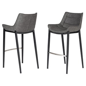 Pemberly Row 30&quot Modern Faux Leather & Metal Bar Stool in Gray (Set of 2)