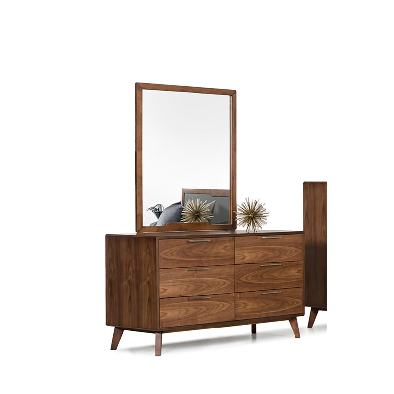 Pemberly Row 6-Drawer Mid-Century Wood & Steel Dresser in Walnut Veneer