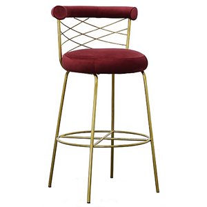 Pemberly Row 30&quot Cross Detail Glam Fabric & Metal Bar Stool in Red/Gold