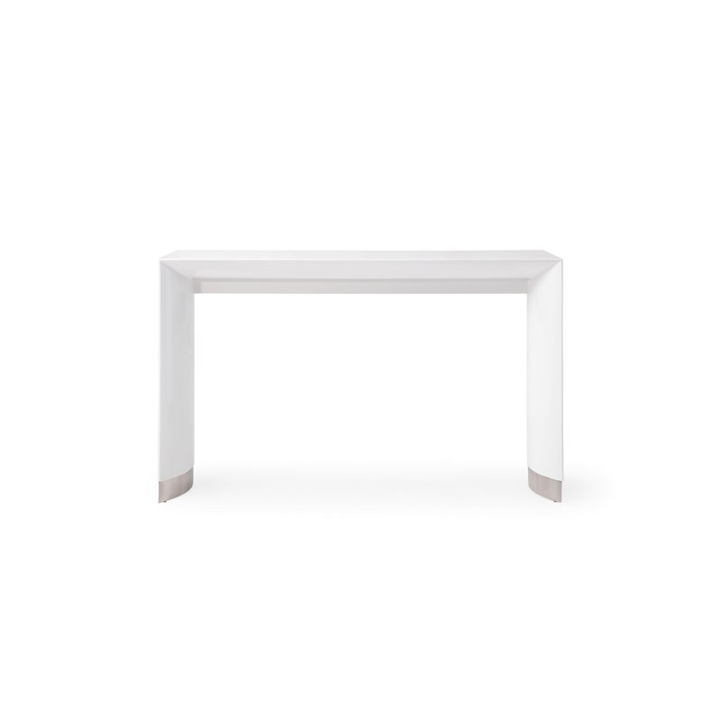 Pemberly Row Contemporary Stainless Steel Bar Table in White Lacquer