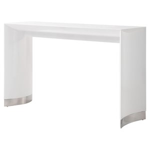Pemberly Row Contemporary Stainless Steel Bar Table in White Lacquer
