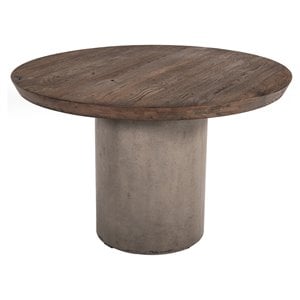 Pemberly Row 47&quot Round Modern Oak Wood & Concrete Dining Table in Dark Gray