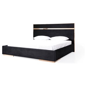 Pemberly Row 81x85&quot Velvet & Stainless Steel Eastern King Bed in Black