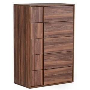 Pemberly Row 5-Drawer Self Closing Modern Wood Chest in Walnut Finish