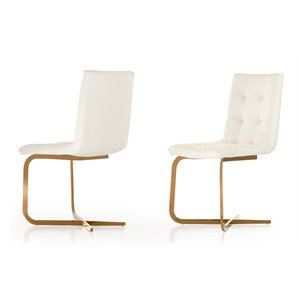 Pemberly Row 18&quot Faux Leather Dining Chairs in White/Rose Gold (Set of 2)