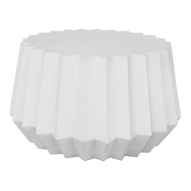 Pemberly Row Round Modern Marble and Concrete Coffee Table in White