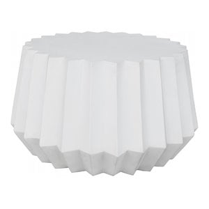 Pemberly Row Round Modern Marble and Concrete Coffee Table in White
