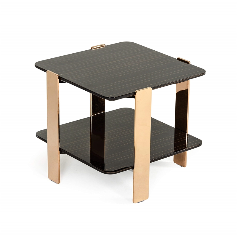 Pemberly Row Square Modern Stainless Steel End Table in Ebony/Rose Gold