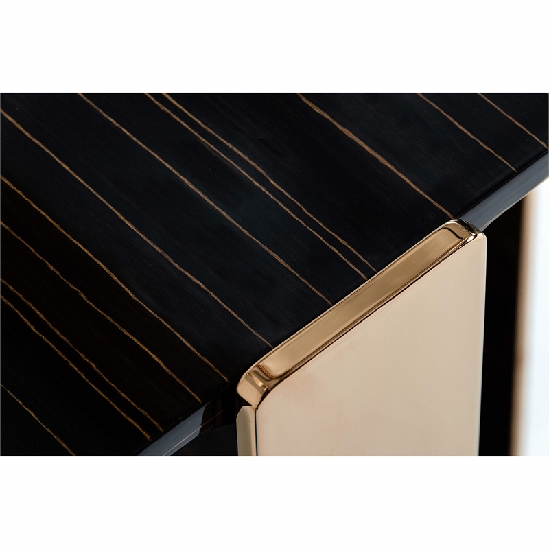 Pemberly Row Square Modern Stainless Steel End Table in Ebony/Rose Gold