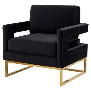 Pemberly Row 21&quot Modern Velvet & Stainless Steel Accent Chair in Black/Gold