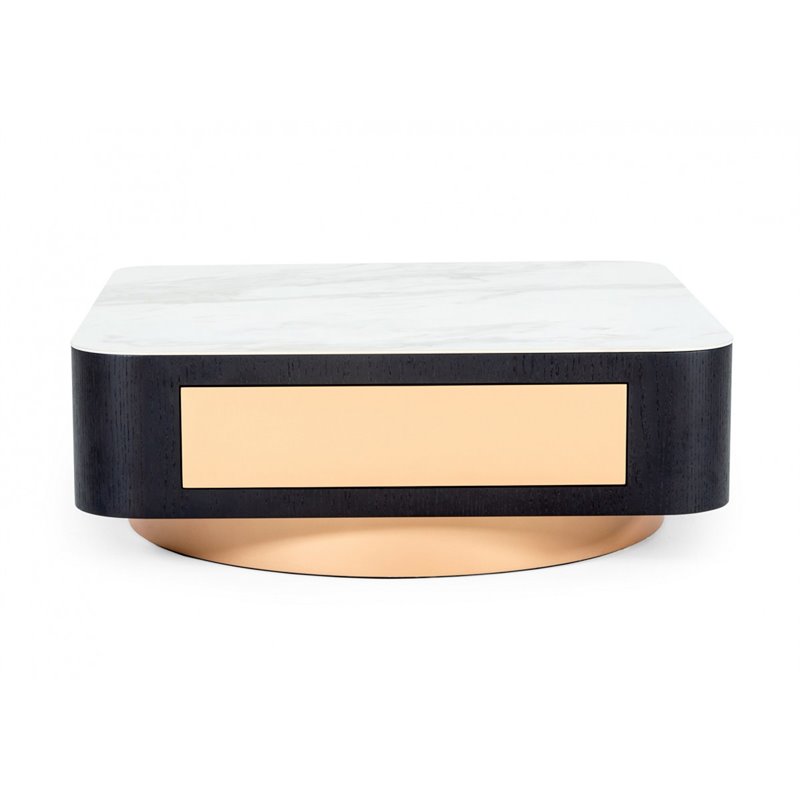 Pemberly Row Modern Ceramic & Metal Coffee Table in Black Oak/Rose Gold