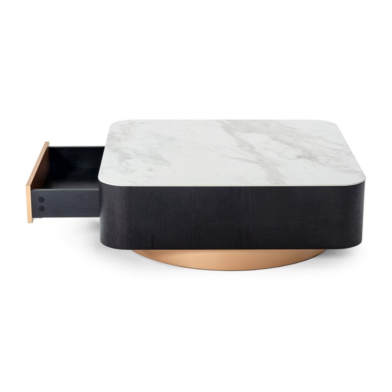 Pemberly Row Modern Ceramic & Metal Coffee Table in Black Oak/Rose Gold
