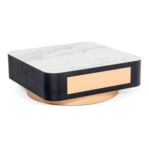 Pemberly Row Modern Ceramic & Metal Coffee Table in Black Oak/Rose Gold