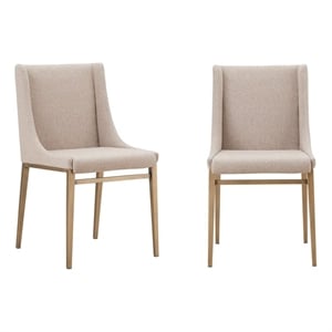 Pemberly Row 19&quot Contemporary Fabric Dining Chairs in Beige/Brass (2 Pack)