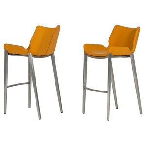 Pemberly Row 29.5&quot Leather & Steel Bar Stool in Light Orange (Set of 2)