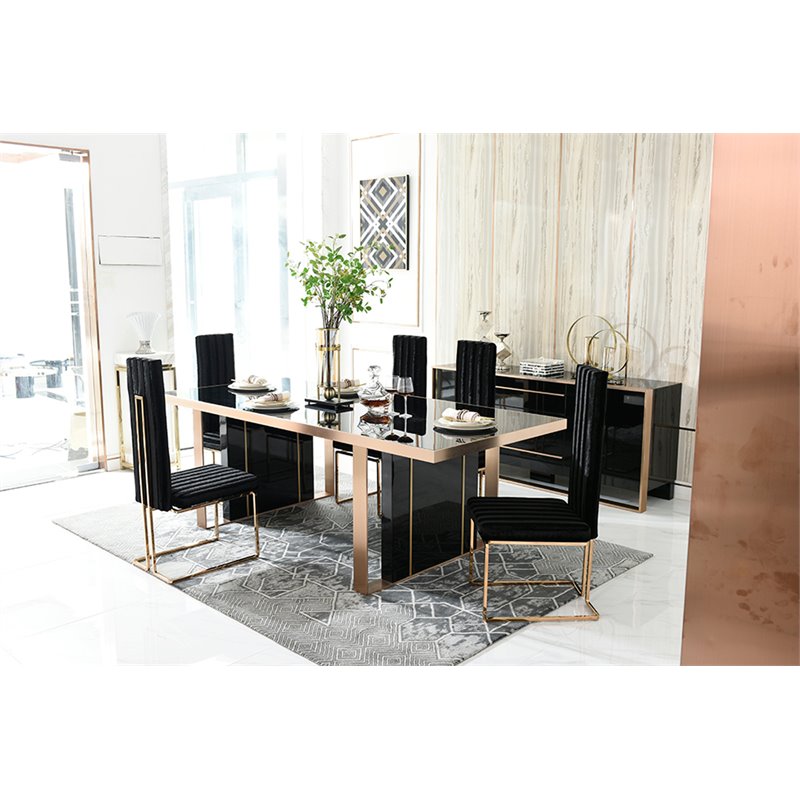 Pemberly Row Rectangular Modern MDF Wood & Steel Dining Table in Black