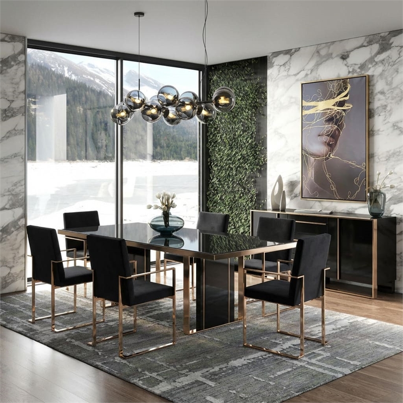 Pemberly Row Rectangular Modern MDF Wood & Steel Dining Table in Black