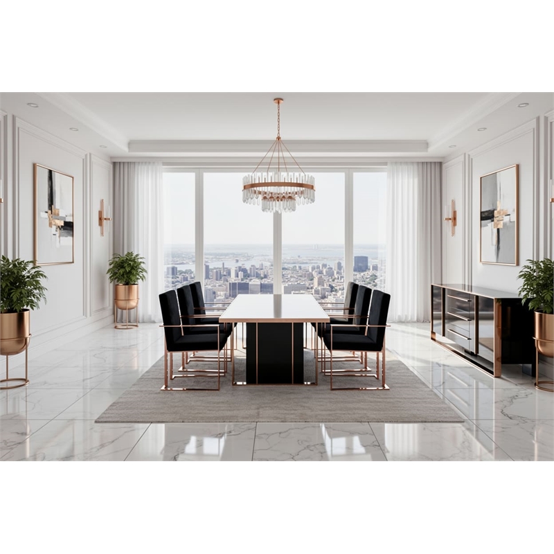 Pemberly Row Rectangular Modern MDF Wood & Steel Dining Table in Black