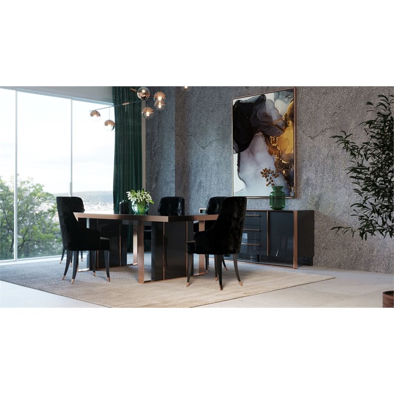 Pemberly Row Rectangular Modern MDF Wood & Steel Dining Table in Black