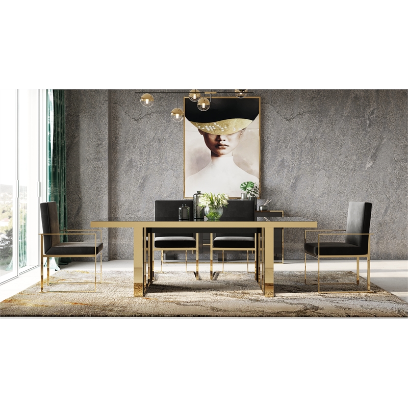 Pemberly Row Rectangular Modern MDF Wood & Steel Dining Table in Black