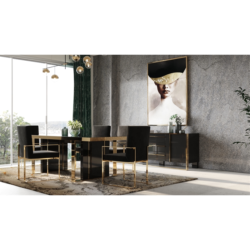 Pemberly Row Rectangular Modern MDF Wood & Steel Dining Table in Black