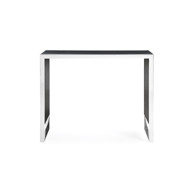 Pemberly Row Rectangular Modern Wood & Stainless Steel Bar Table in Black