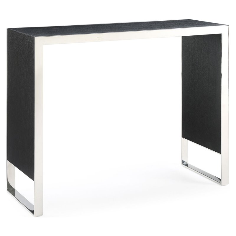 Pemberly Row Rectangular Modern Wood & Stainless Steel Bar Table in Black