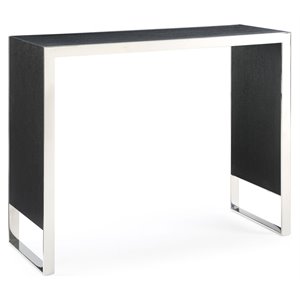 Pemberly Row Rectangular Modern Wood & Stainless Steel Bar Table in Black
