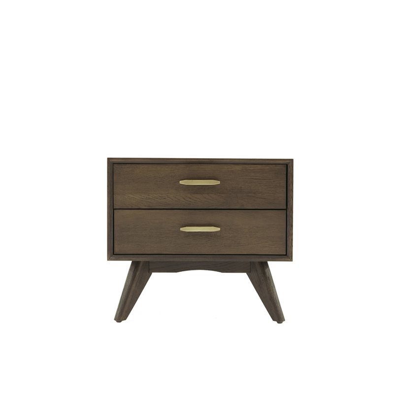 Pemberly Row 2-Drawer Conical Leg Modern Oak Veneer Nightstand in Dark Gray