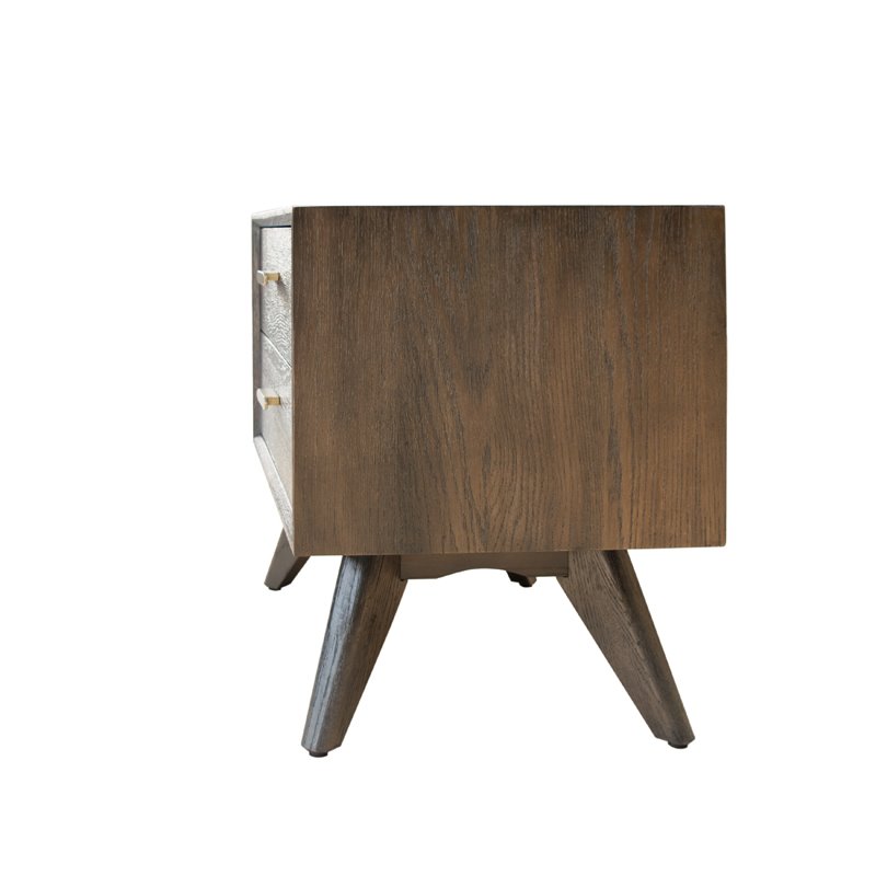 Pemberly Row 2-Drawer Conical Leg Modern Oak Veneer Nightstand in Dark Gray