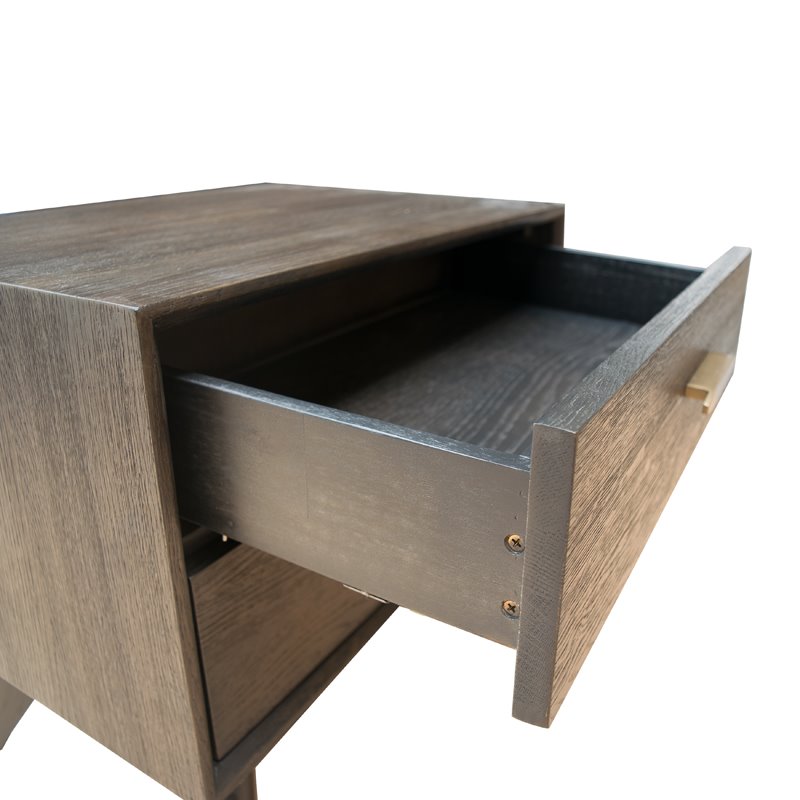 Pemberly Row 2-Drawer Conical Leg Modern Oak Veneer Nightstand in Dark Gray