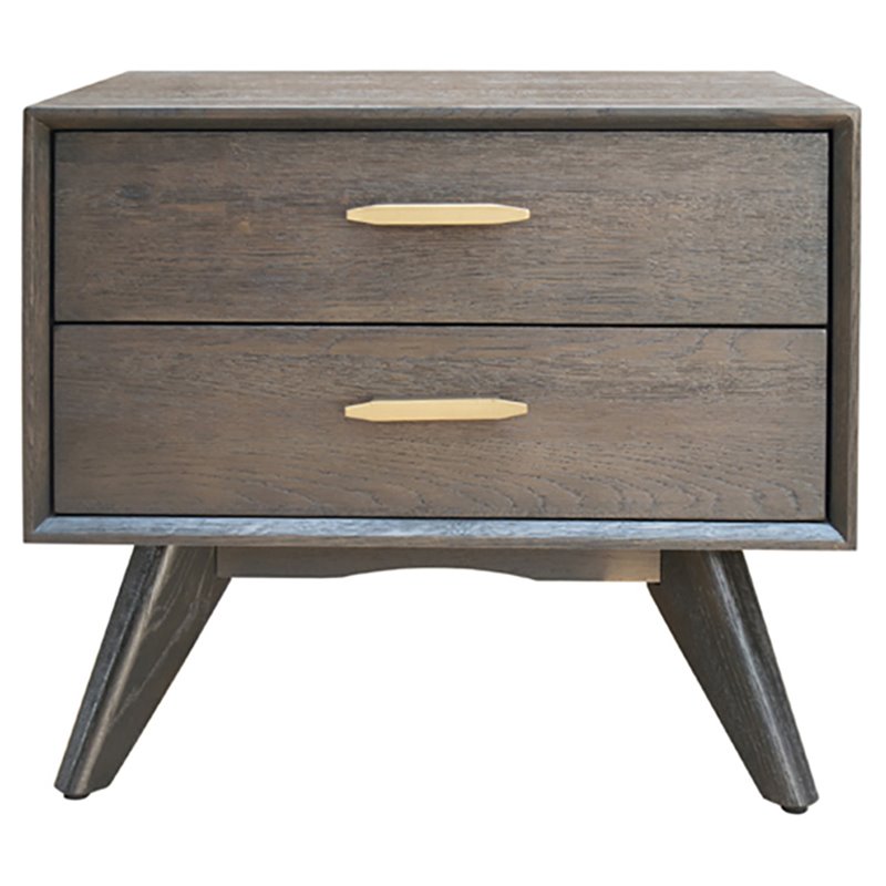 Pemberly Row 2-Drawer Conical Leg Modern Oak Veneer Nightstand in Dark Gray