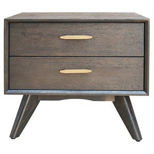 Pemberly Row 2-Drawer Conical Leg Modern Oak Veneer Nightstand in Dark Gray