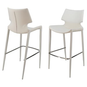 Pemberly Row 29.5&quot Eco-Leather & Steel Bar Stool in White (Set of 2)