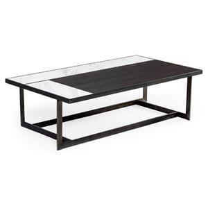 Pemberly Row 51&quot Rectangular Ceramic & Bronze Coffee Table in Black/White